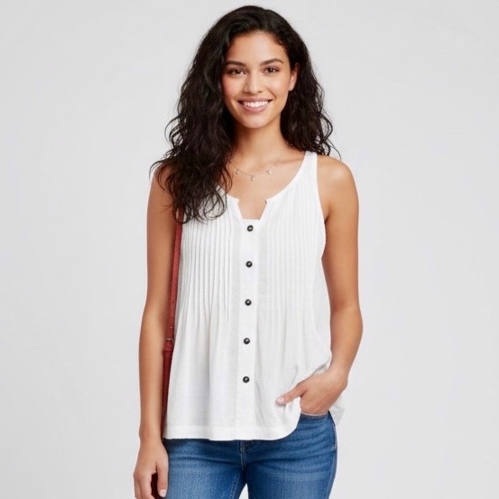 Maeve Anthropologie Pintuck Swing Tank Women 4‎ White Button Front Boho Festival